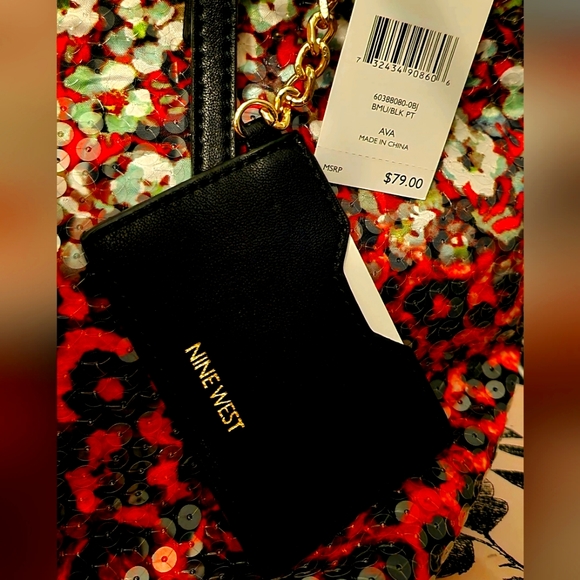 NWT NINE WEST Black and Pink Sequin Cheetah Ava handbag - Picture 7 of 13